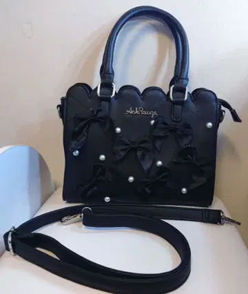 앙크루즈 펄 리본 숄더 핸드백 블랙 2way