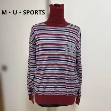 엠유스포츠 니트 스웨터 보더 터틀넥 울 40