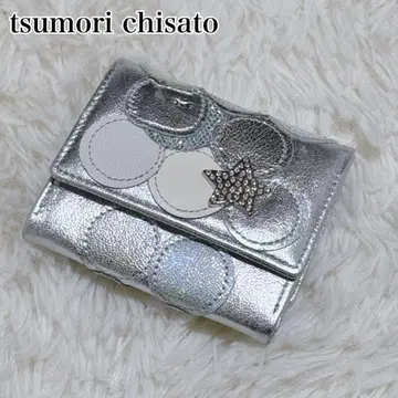 츠모리치사토 멀티 도트 양가죽 미니 컴팩트 실버 반지갑