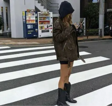 ACLENT 빈티지 가죽 오버 라이더 자켓