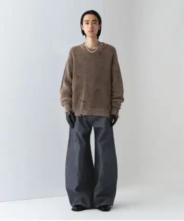 HARE 피그먼트 아제 니트 풀오버 브라운