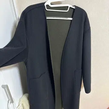 리버서블 롱 코트 허리 리본 포함