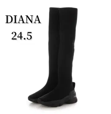새상품급! DIANA 블랙 스트레치 니트 니하이 롱 부츠 24.5