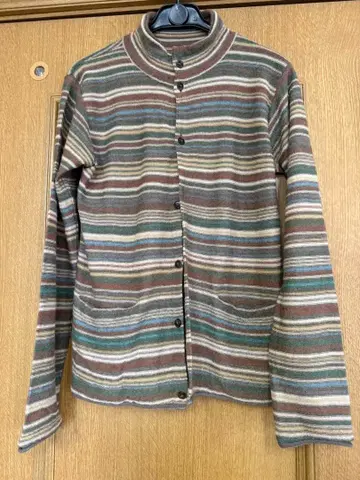 요건 레일 알파카 100 스트라이프 긴팔 가디건