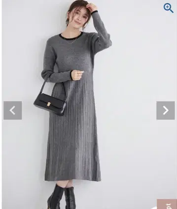 라이트 그레이 리브 긴팔 롱 니트 원피스