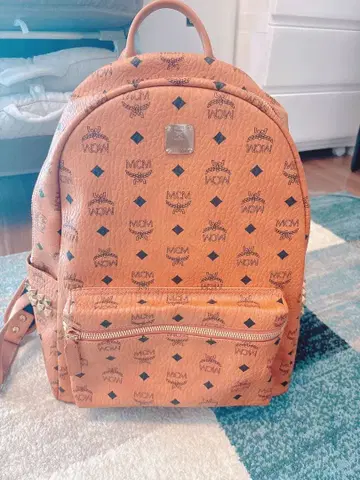 MCM 로고 프린트 오렌지 백팩