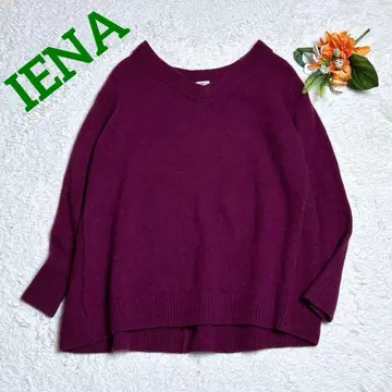 새상품급/이에나 캐시미어 혼방 V넥 니트 풀오버 와이드 적자색 프리