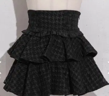 pium 티어드 프릴 도리 미니 스커트 하운드투스 체크 블랙 믹스