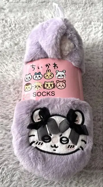 치이카와 모몽가 리본 룸슈즈 보라색 23~25cm 복슬복슬 따뜻한