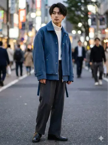 [ 인터넷 재고 없음 ] HARE 울 리테크 레이어드 블루종 S