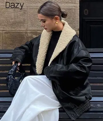 쉬인 SHEIN 새상품 가죽 블루종 오버 사이즈