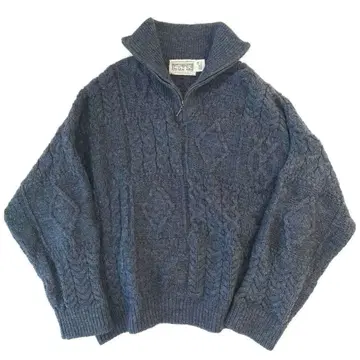 아란 니트 하프 지퍼 스웨터 80s~90s 그레이 XXL