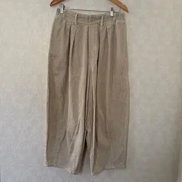 여성용 코듀로이 아이보리 플리츠 와이드 팬츠 LL 사이즈