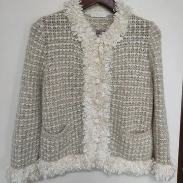 가디건 자켓 프린지 니트 금은 라메