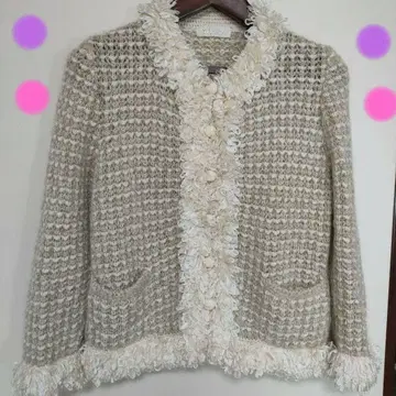 가디건 자켓 프린지 니트 금은 라메