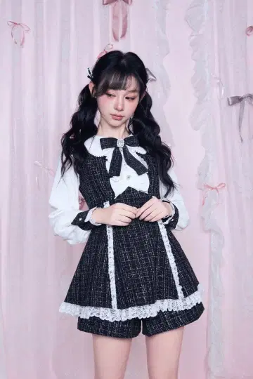 nogenki 레이스업 트위드 셋업