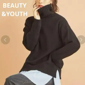 새상품급 BEAUTY&YOUTH 울 캐시미어 루즈 터틀넥 니트 블랙