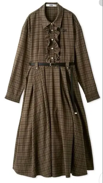 벨트 달린 프릴 셔츠 원피스