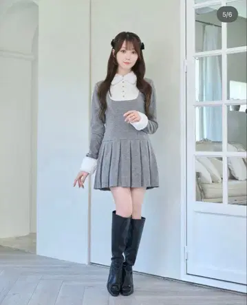 로제 뮤즈 Knit sew pleated op 그레이 M 사이즈