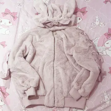 LIZLISA 토끼 귀 후드 퍼 블루종 리즈리사