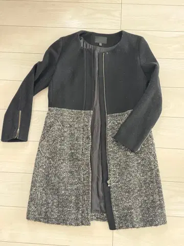 온워드 iCB 울 혼방 노카라 집업 롱 코트