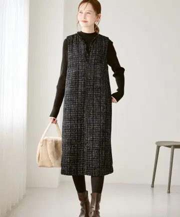 키넥 트위드 오버롤 스커트 원피스