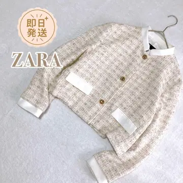 ZARA 자라 [ EUR L ] 트위드 노카라 체크 골드 버튼 자켓