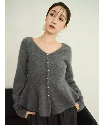 프레이 아이디 폭스 캐시미어 페플럼 가디건 그레이