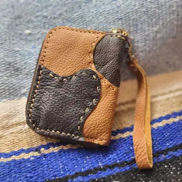 가죽 패치워크 코인 케이스 블랙