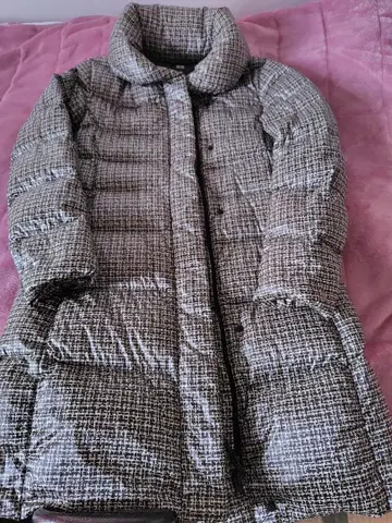 레어 UNIQLO 다운 체크 무늬 롱 코트 S 파우치 포함