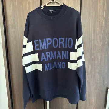 EMPORIO ARMANI 네이비 스트라이프 니트 L