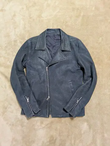 NO ID. 램 가죽 L 네이비 더블 라이더 자켓