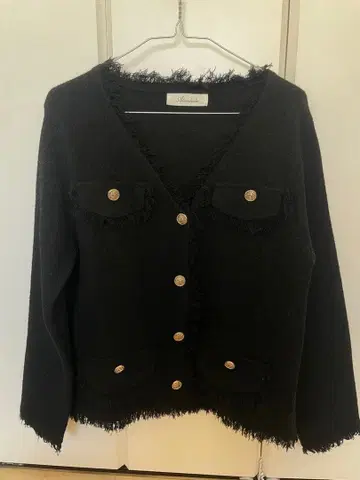 프린지 장식 블랙 가디건