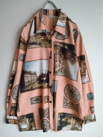 풍경 무늬 패턴 셔츠 핑크 빈티지 개성파 스카프 패턴
