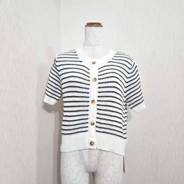 택 포함 미사용 그레일 GRL 보더 무늬 니트탑 반팔 M