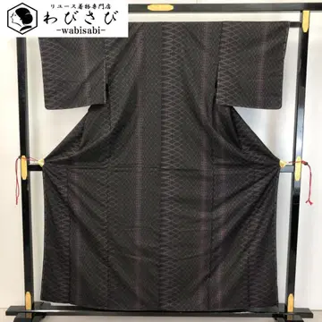 본고장 오시마 명주 추상 격자 무늬 블랙 컬러 시침질 실 K-4581