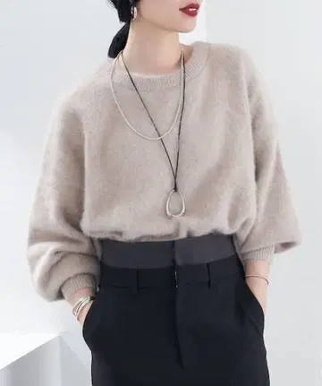 SHENERY 퍼 캐시미어 크루넥 니트