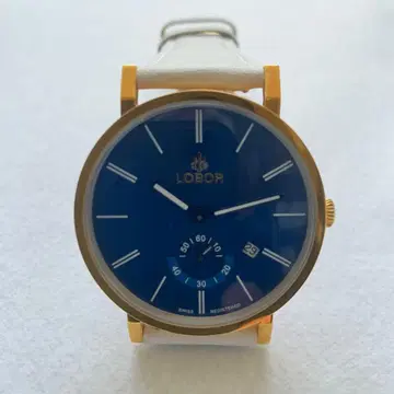 파란색 다이얼 화이트 가죽 벨트 손목시계