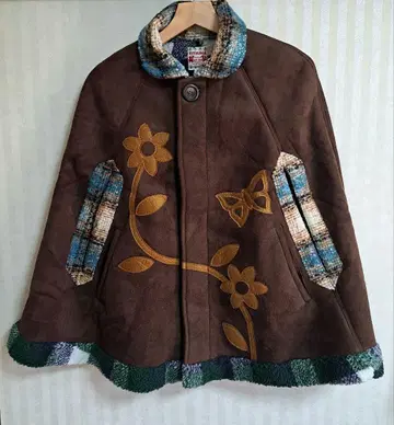 꽃무늬 자수 판초 브라운