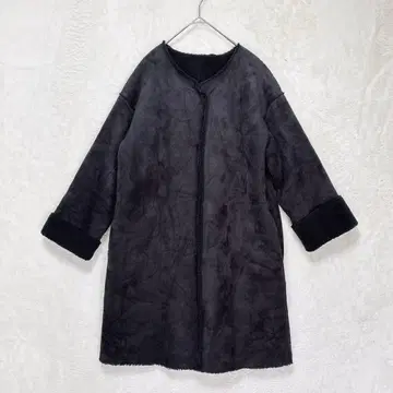 롱 코트 보아 블랙 겉옷 노카라 페이크 무스탕 심플 아우터