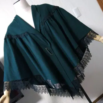 [ 미사용 새상품 ] 양장, 일본 의류 양용 다크 그린 레이스 부착 숄