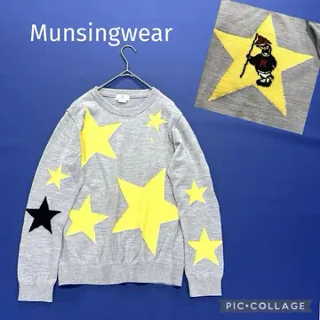 먼싱웨어 남성용 M에 가까운 L 별 올 패턴 펭귄 그레이 울 혼방