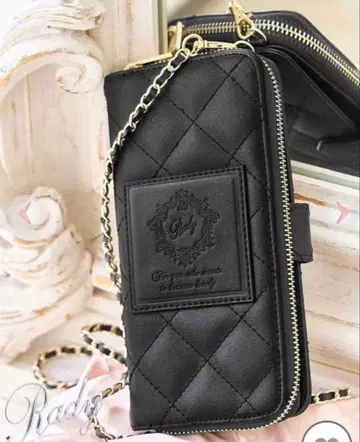 새상품급 Rady 퀼팅 스마트폰 숄더 지갑 체인 블랙