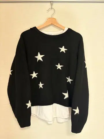 별 패턴 니트 스웨터 x 코튼 100% 화이트 이너 세트