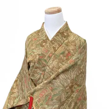 코몬 브라운 거리 풍경 나무 무늬 리프 기모노 072t