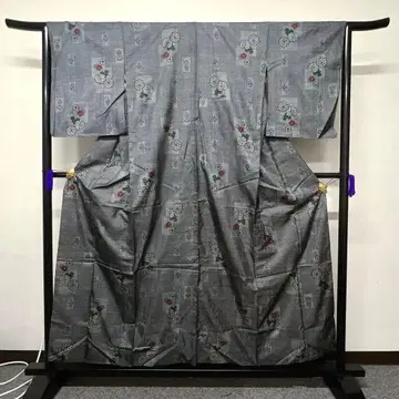 코몬 국화 작은 꽃 기하학 패턴 오렌지 안감 기모노 013t