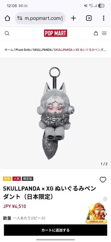 SKULLPANDA x XG 봉제 인형 펜던트 (일본 한정판)