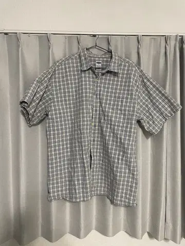 구제 스카이블루 체크 무늬 반팔 셔츠