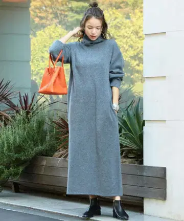 BEAUTY & YOUTH 터틀넥 니트 원피스 그레이