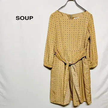 수프 올 패턴 긴팔 원피스 베이지 지퍼 후크 M 보트넥